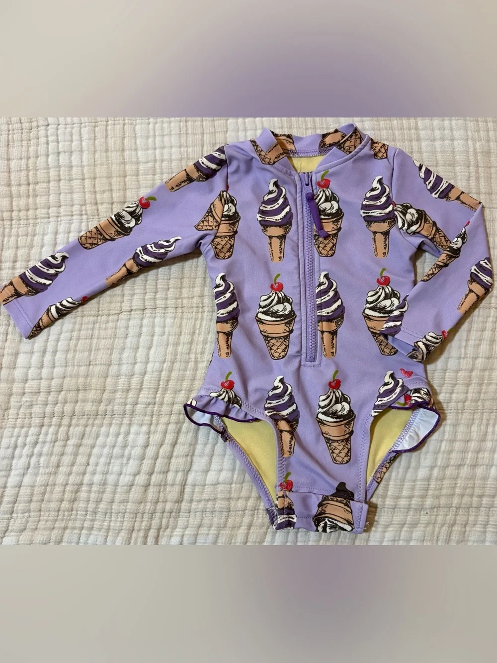Pink Chicken Lavender Ice Cream Cone One-Piece Swimsuit